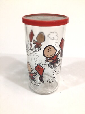 Vtg Kraft Promotional Jelly Jar Glass W  Lid Charlie Brown Flying Kite 1950