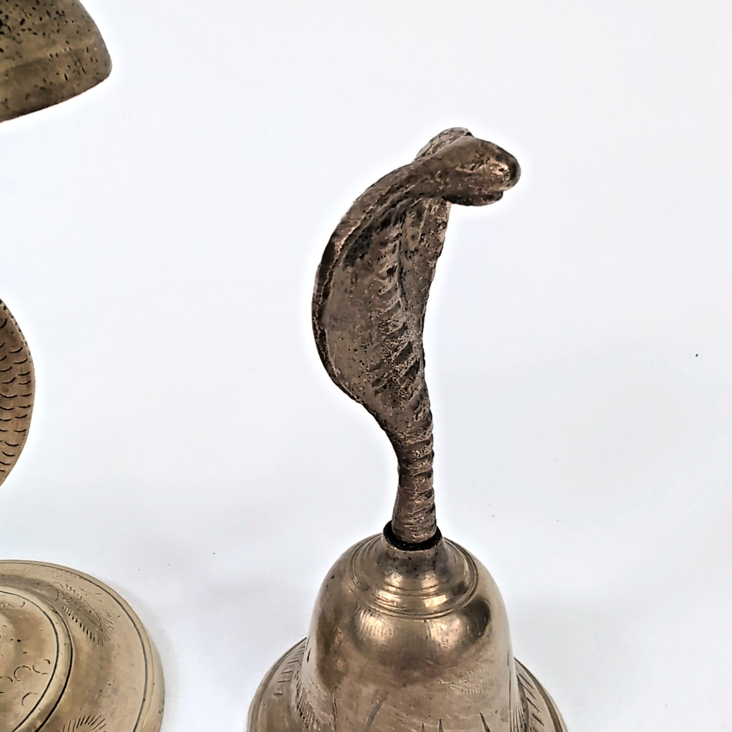 VTG Brass Dragon Gong & Cobra Snake Bell Asian Temple Ritual Buddhist Serpent