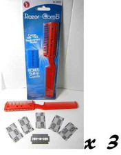 New 3pc Hair Cutting Thinning RAZOR COMB Extra BLADES - ASSOR COLORS