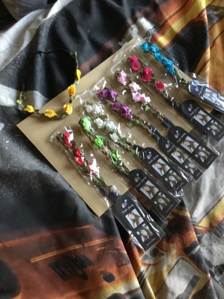 Guirnalda de flores para el cabello diadema boho rosa floral boda festival ropa x 8 Foto 2 de 2