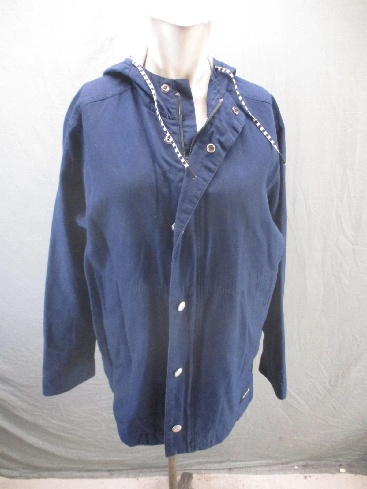 Hurley Size L Mens Blue 100% Cotton Full Zip Snap Drawstring Windbreaker 181