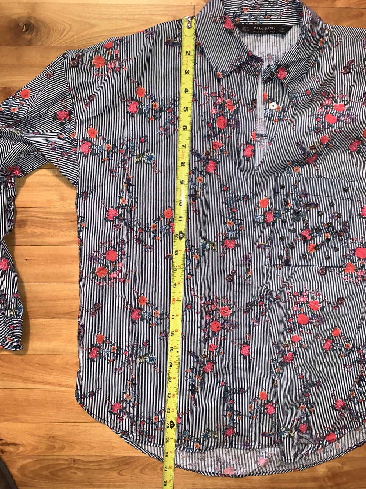 Zara Basic Striped Floral Print Button Up Blouse … - image 8