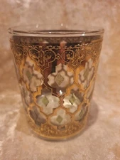 Culver Valencia Lowball Rock Glass Tumbler Green Gold Diamond Mid Century 4 1/4"