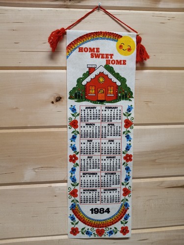Vtg. 1984 Finished Jewel Home Felt Wall Calendar Banner 25x8 Gorgeous!! #B