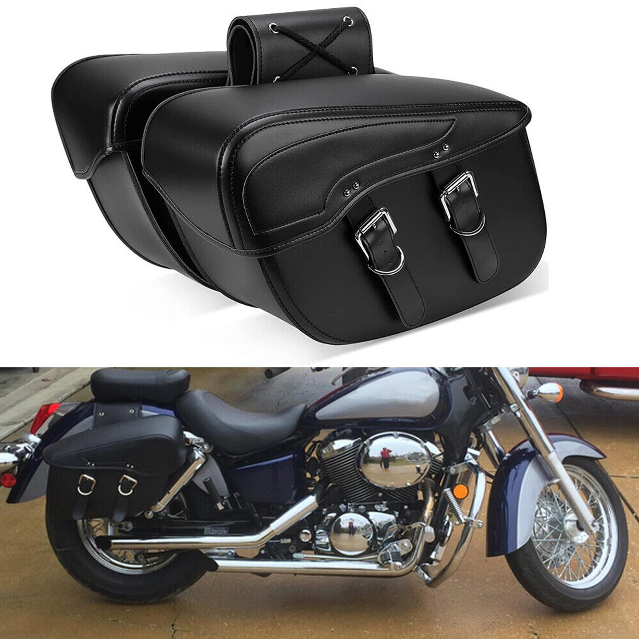 Luggage Side Saddle Bags PU Leather For Yamaha V Star XVS 650 950 1100 1300-image