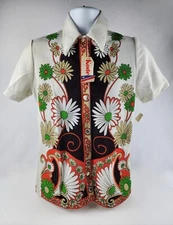 Vintage Psychedelic 1970's Button Up Collared Shirt Women's Medium Floral Hippie