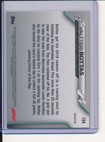 2020 Topps Chrome F1 Valttieri Bottas Refractor #154 - Picture 2 of 2