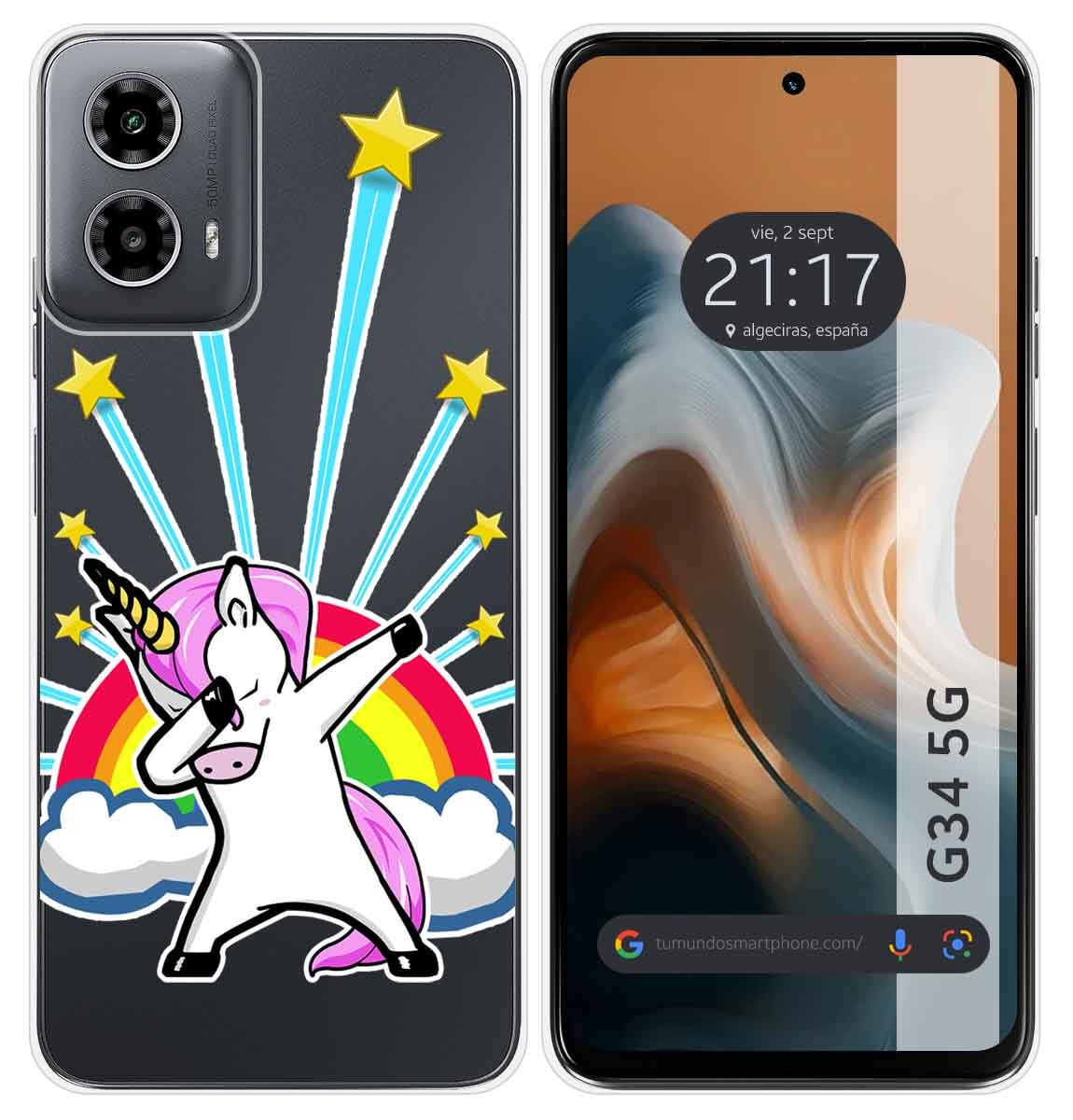 Cover Silicone Trasparente per Motorola Moto G34 5G Disegno Unicorno Disegni