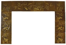 12 Antique US Encaustic Tile Art Nouveau Cherry Fireplace Surround Ceramic Arts