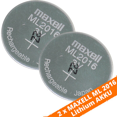 2 x Maxell ML2016 Knopfzelle 3 V Lithium Akku 25mAh 20mm x 1,6mm Uhr ML 2016