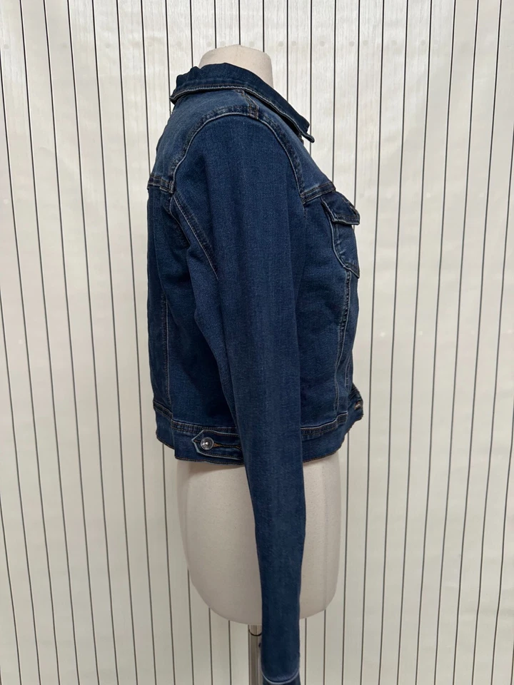 Chaqueta de mezclilla WAX JEAN para mujer azul oscuro corta doble bolsillo botón delantero talla 1XL Foto 4 de 4