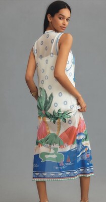 New FARM Rio Graphic Midi Mesh Dress Anthropologie LARGE | eBay