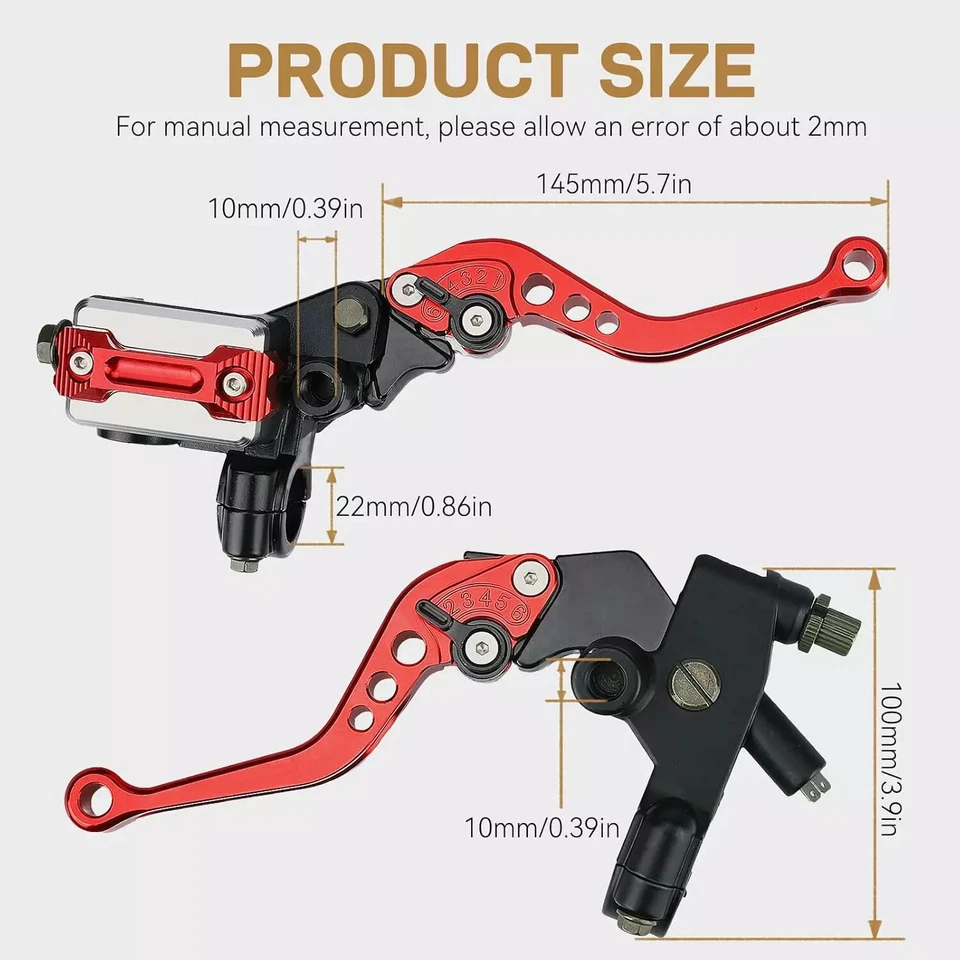Juego de palancas de depósito de cilindro maestro embrague freno CNC universal de 7/8"" para motocicleta Foto 2 de 4