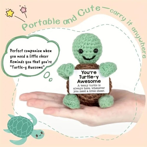 Inspirational Knit Turtle Handmade Funny Positive Motivation Small Plushie NWT - Imagen 2 de 4