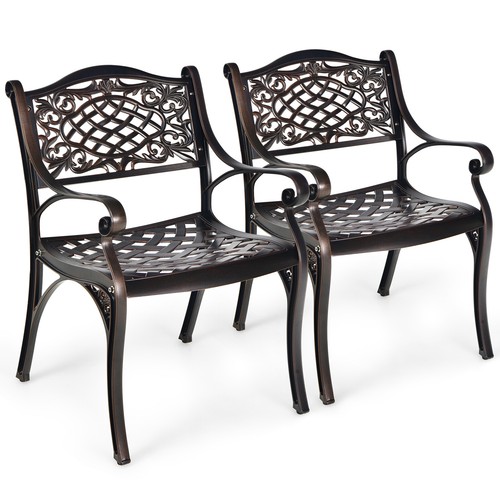 Patiojoy 2PCS Patio Dining Bistro Chair All Weather Cast Aluminum Armrest Garden