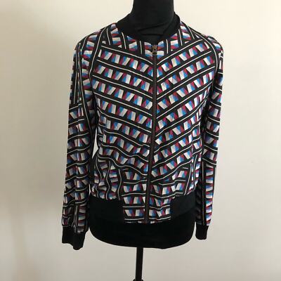 Three Eighty Two Women's Geometric Print Bomber Jacket XS NWT Black Multicolor