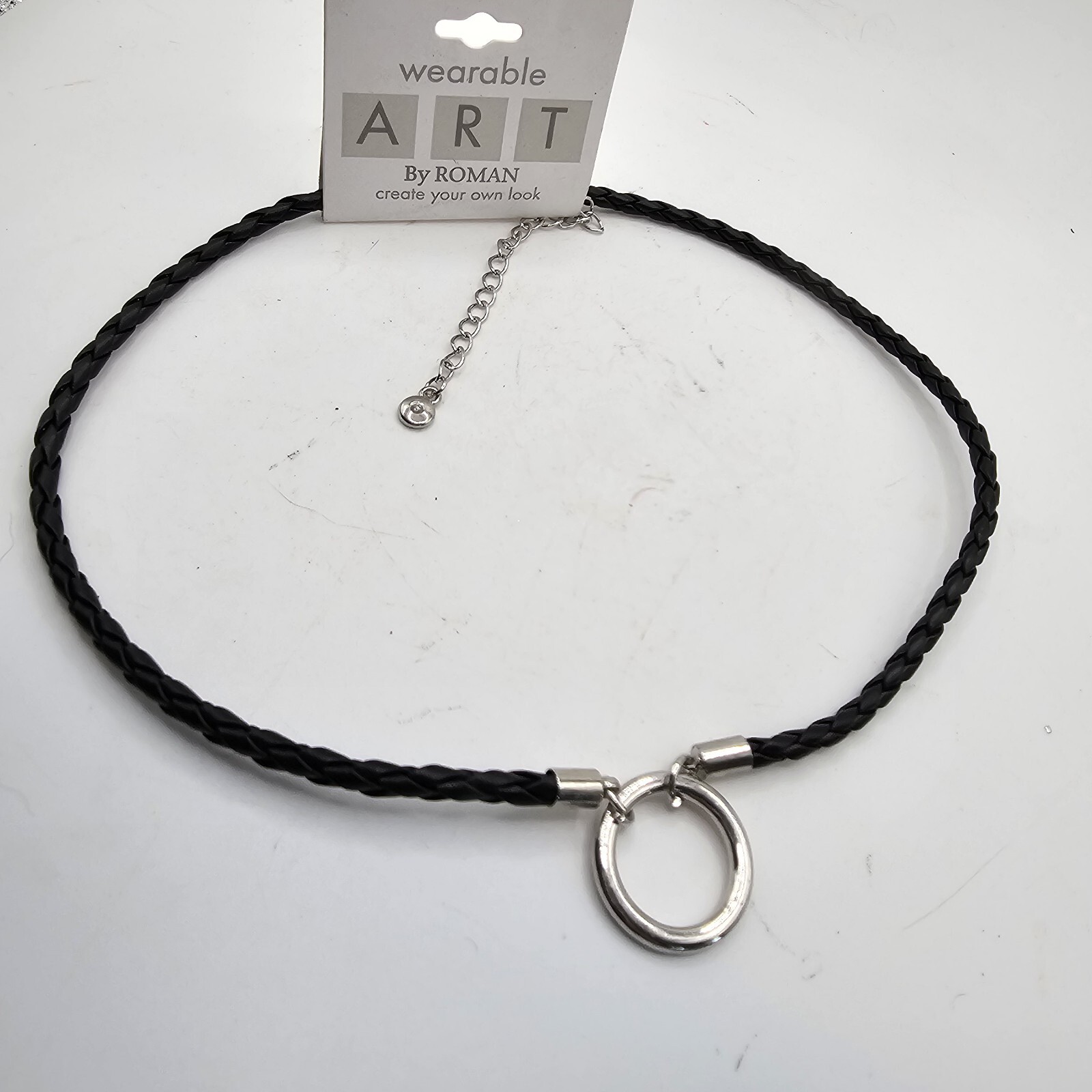 Roman Wearable Art Choker Necklace NWT Silver Tone Black Braided Cord