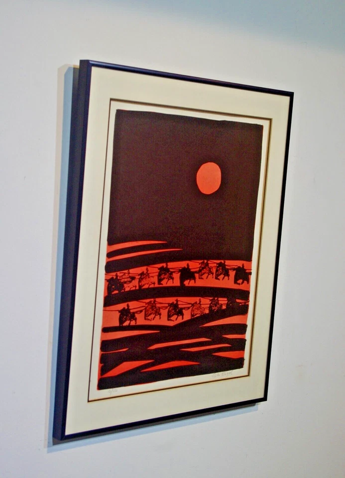 Litografía - Enmarcado Firmado Nissan Engel - Jinetes Guerreros Mediados de Siglo Foto 3 de 4