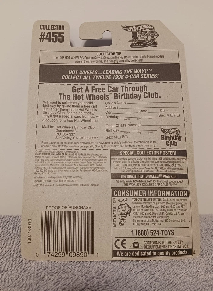 Ford Mustang 1997 convertible #455 Hot Wheels '65 (1965) nuevo en equipamiento Foto 2 de 2