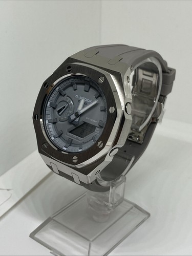 Casio G-Shock GA-2100ET Custom Casioak “Silver Gray” Steel Mod Watch Gift - Picture 4 of 7