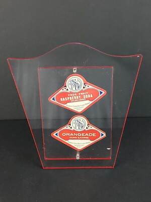 Pioneer Soda Bottling Works Stand Display Sign Raspberry Soda Orangeade Vintage