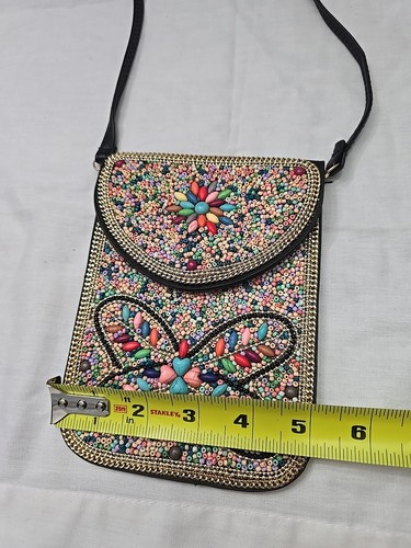 Bohemian Handmade Rice Beads Pinestones Women's Butterfly Colorful Crossbody Bag - Picture 12 of 16