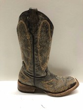 YOUTH TEEN CORRAL SQUARE TOE DISTRESSED CROSS AND WINGS BOOT A1032 Size 3.5T
