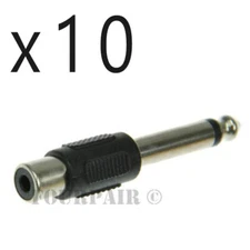10 Pack Lot - RCA Female to 1/4" 6.35mm Mono Male Plug Audio Converter Adapter
