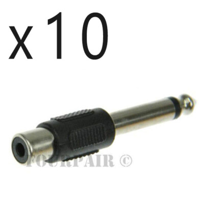 10 Pack Lot - RCA Female to 1/4'' 6.35mm Mono Male Plug Audio Converter Adapter
