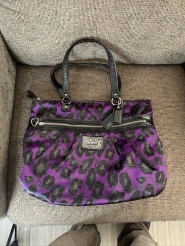 Coach Purple Cheetah Tote Hand Bag Purse