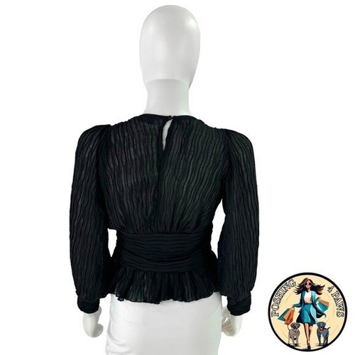 Petal and Pup NEW Delilah Pleated Peplum V Neck Blouse Top in Black Size XS - Picture 6 of 9
