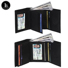 Leatherboss Genuine Leather Men RFID Blocking Credit Card Trifold Wallet, Black
