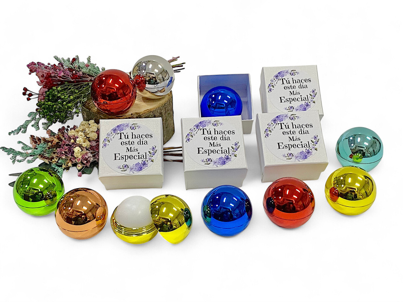 Pack de 10 bálsamos de labios en caja de regalo con mensaje detalles de boda