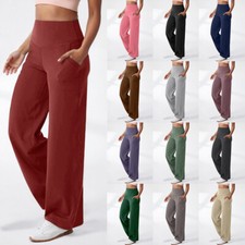 Women Summer Sports Pockets Casual Loose Pants Ladies High Waist Plain Trousers