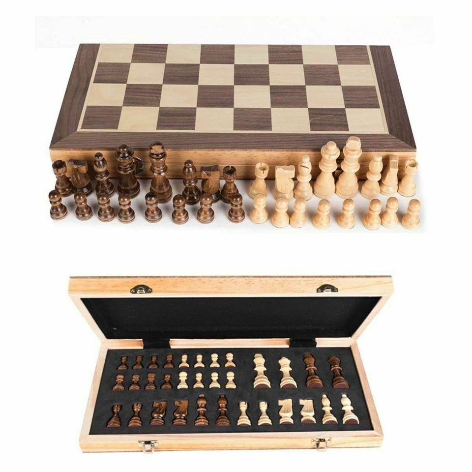 Large Chess Wooden Set Folding Chessboard Magnetic Pieces Wood Board UK New