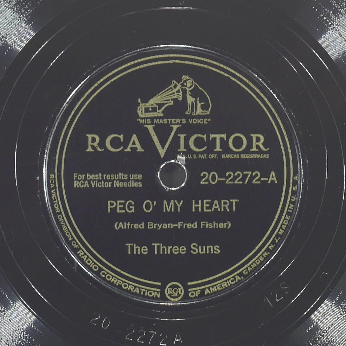 THREE SUNS Peg Heart / Across Alley Alamo RCA VICTOR 20-2272 EX