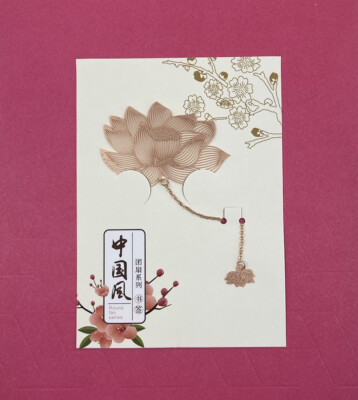 New Pink Metal Asian Style Lotus Bookmark with Chain Gift Ideas Book Lovers