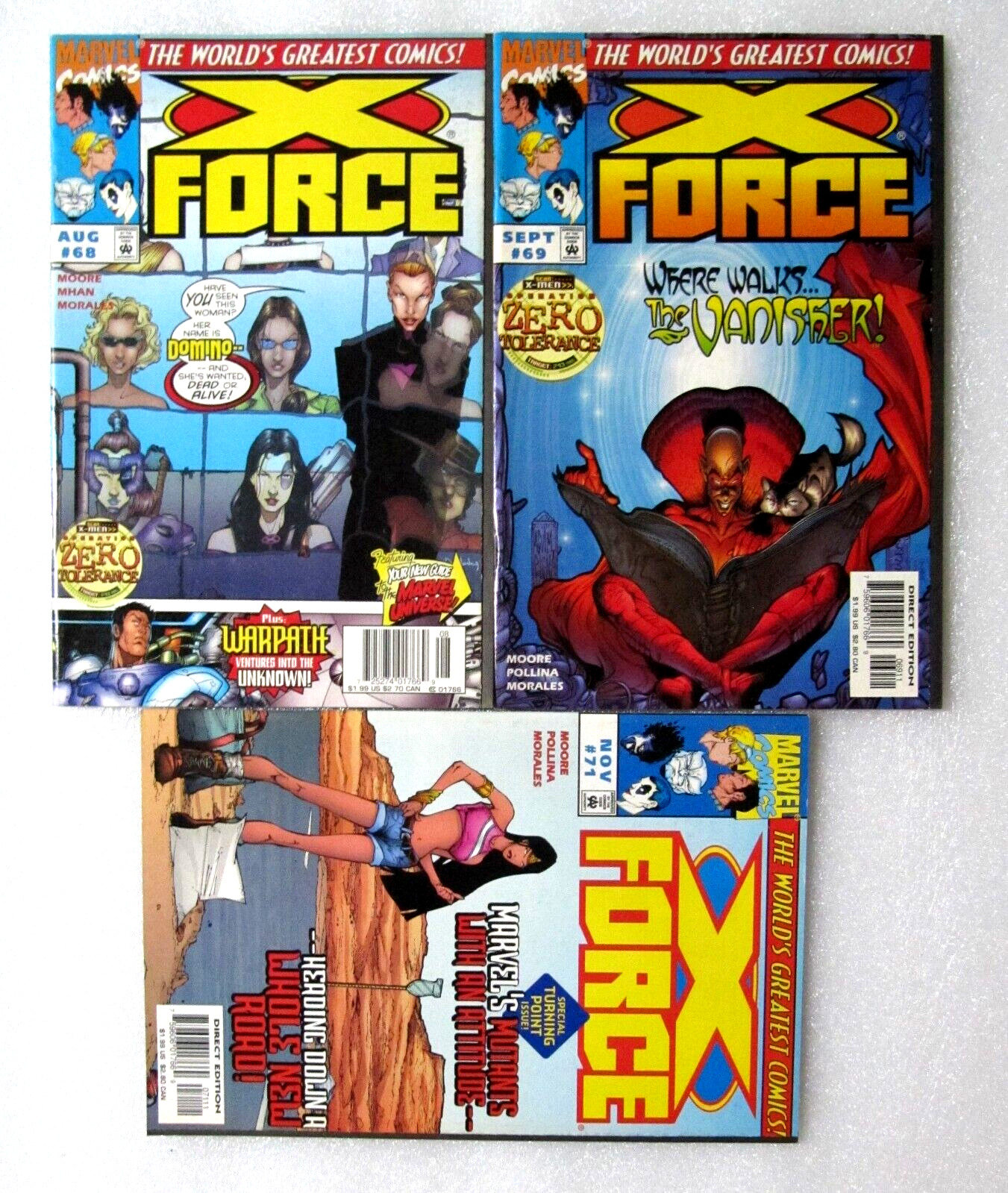 LOT OF 3 X-FORCE #68 #69 #71 MARVEL COMICS - MOORE & PULLINA - DOMINO , WARPATH