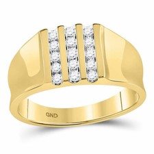 10kt Yellow Gold Mens Round Channel-set Diamond Triple Row Wedding Band Ring