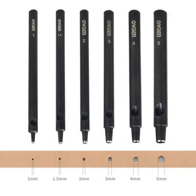 6 PC Professional Leather Hollow Punch Set 1.0-5.0mm with Mini Cutting Mat