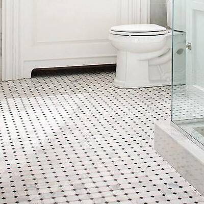 Carrara White Italian Carrera Marble OCTAGON Mosaic Black