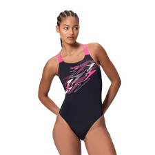Speedo Women's Medley Logo Medalist One Piece Swimsuit 40 Black/Pink