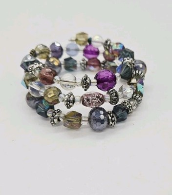 SNAKE Bracelet WIDE Purple AB Peacock Beaded Wrap Around Statement Bohemian