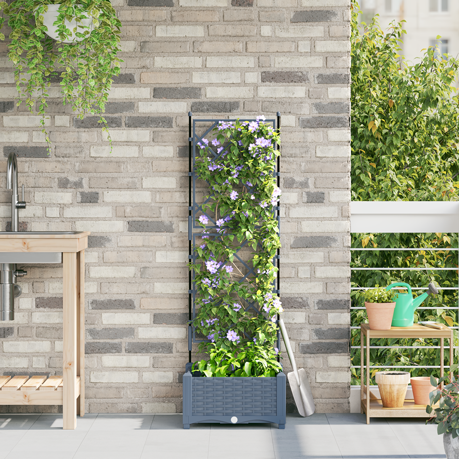 vidaXL Fioriera da Giardino con Trellis Grigio Chiaro 40x40x125.5 cm