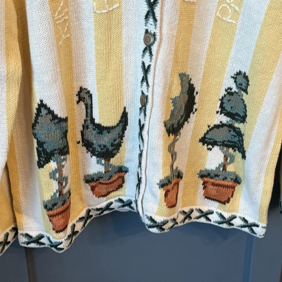 NWT Quacker Factory Garden Cardigan Sweater Lg Yellow White Striped Embroidered - Image 4 of 4