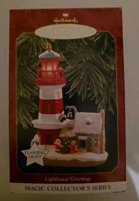 1997 Hallmark Keepsake Magic Collectors Lighthouse Greetings Christmas Ornament