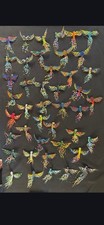 Vntg Mexican Hand Beaded HUMMINGBIRD ornaments each unique 5'wx1.5L