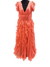 Mac Duggal Coral Floral Flutter Sleeve Chiffon Ruffle Gown Size 12 $498