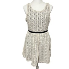 Forever 21 Babydoll Ivory Lace Dress Black Belt Sleeveless Summer Dress Medium