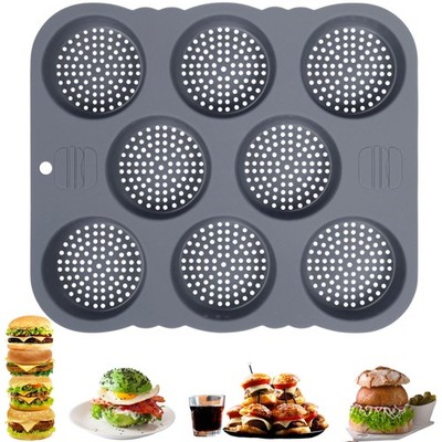 8 Cavity Silicone Hamburger Bun Pan Perforated NonStick Bread Loaf Mold